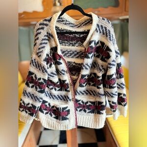 Vintage handmade thick wool 80’s cardigan, fisherman sweater